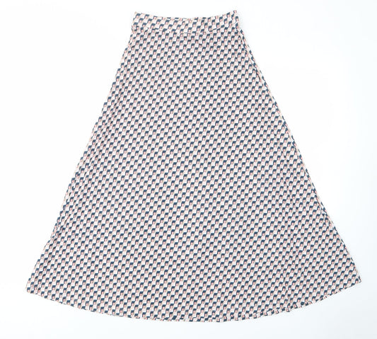 Marks and Spencer Womens Pink Geometric Polyester A-Line Skirt Size 6 - Elastic waist