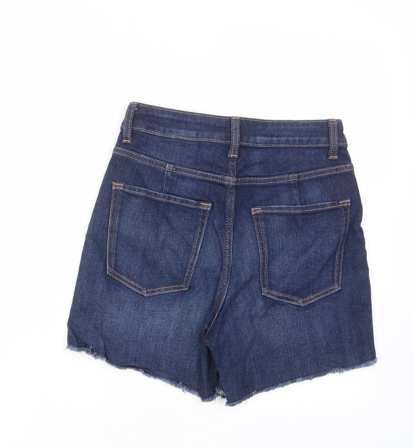 Marks and Spencer Womens Blue Cotton Mom Shorts Size 6 L4 in Regular Zip - Pockets, Belt Loops