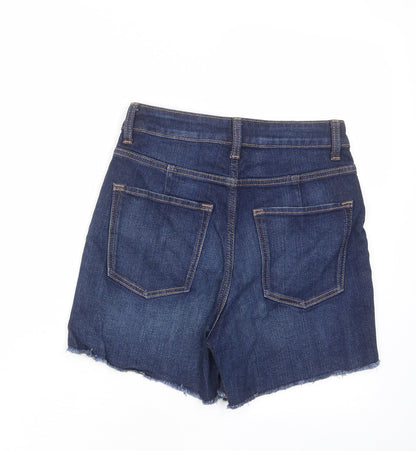Marks and Spencer Womens Blue Cotton Mom Shorts Size 6 L4 in Regular Zip - Pockets, Belt Loops