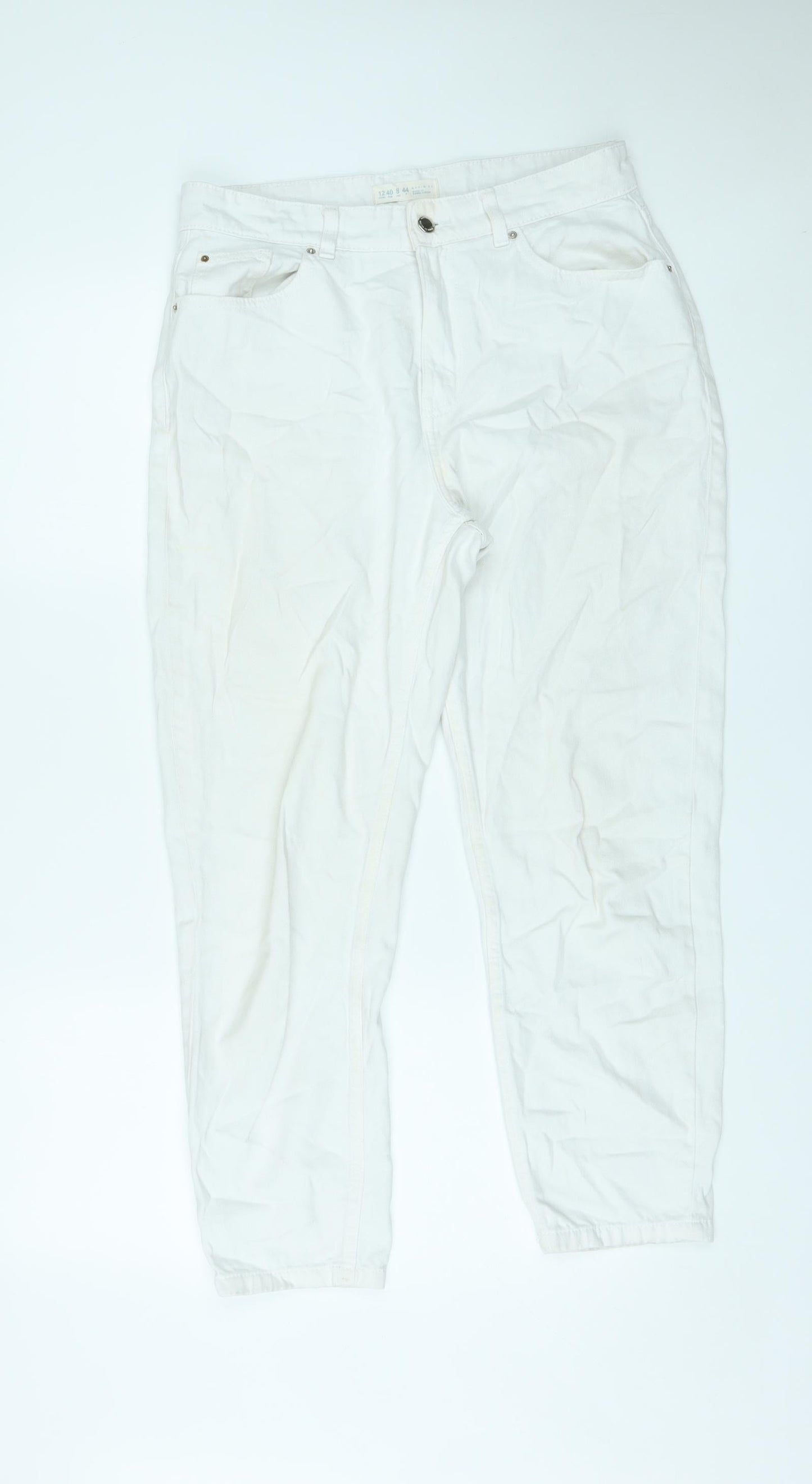 Denim & Co. Womens White Cotton Straight Jeans Size 12 L25 in Regular Zip - Cropped