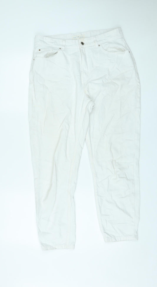 Denim & Co. Womens White Cotton Straight Jeans Size 12 L25 in Regular Zip - Cropped