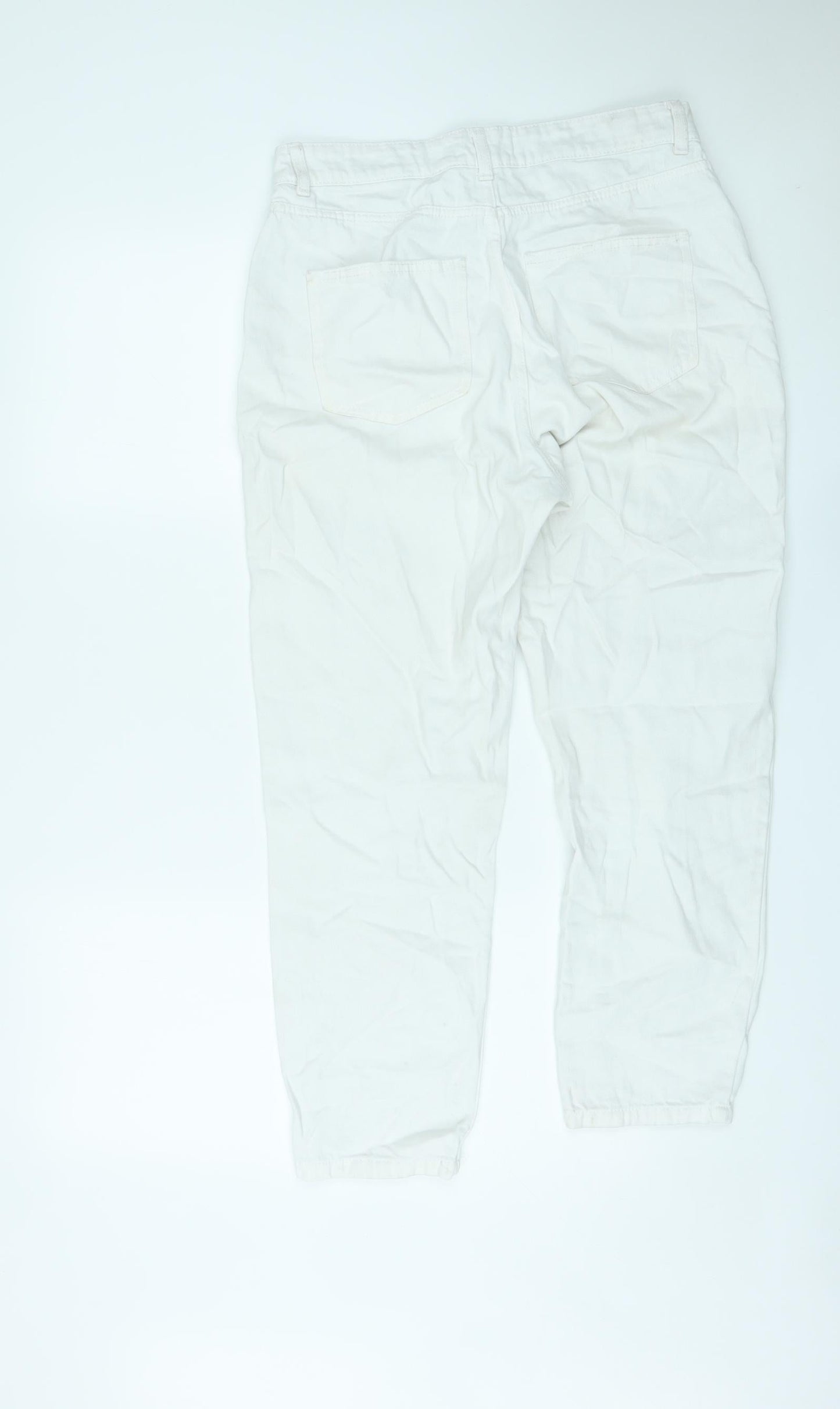 Denim & Co. Womens White Cotton Straight Jeans Size 12 L25 in Regular Zip - Cropped