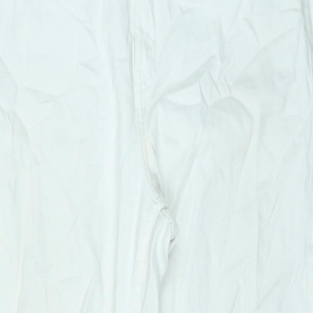 Denim & Co. Womens White Cotton Straight Jeans Size 12 L25 in Regular Zip - Cropped