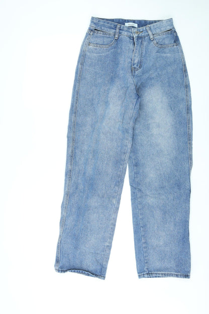 Shinne Womens Blue Cotton Straight Jeans Size M L28 in Regular Tie - Cut Out Detail by Pockets