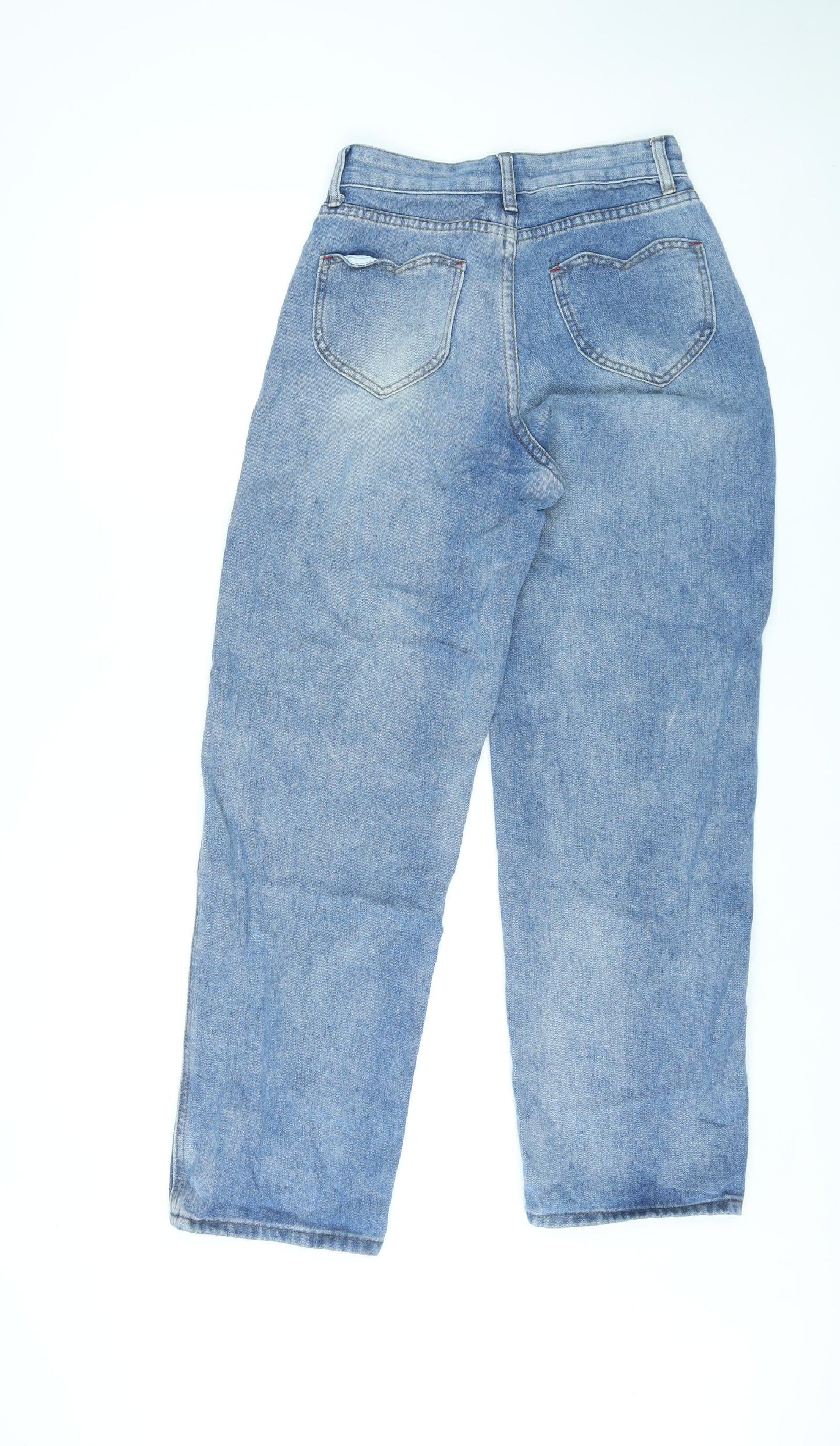 Shinne Womens Blue Cotton Straight Jeans Size M L28 in Regular Tie - Cut Out Detail by Pockets