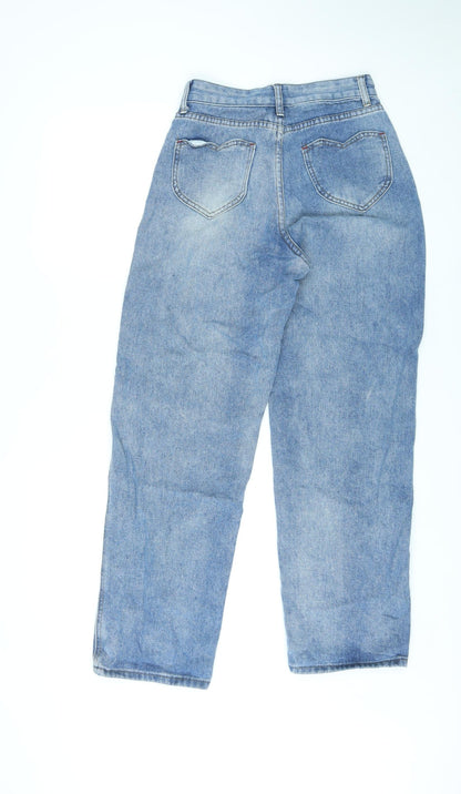 Shinne Womens Blue Cotton Straight Jeans Size M L28 in Regular Tie - Cut Out Detail by Pockets