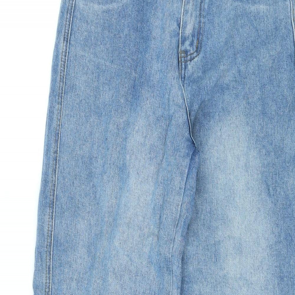 Shinne Womens Blue Cotton Straight Jeans Size M L28 in Regular Tie - Cut Out Detail by Pockets