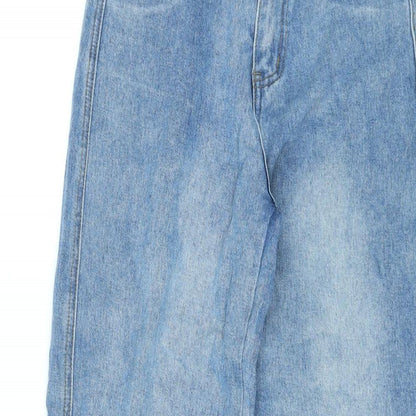 Shinne Womens Blue Cotton Straight Jeans Size M L28 in Regular Tie - Cut Out Detail by Pockets