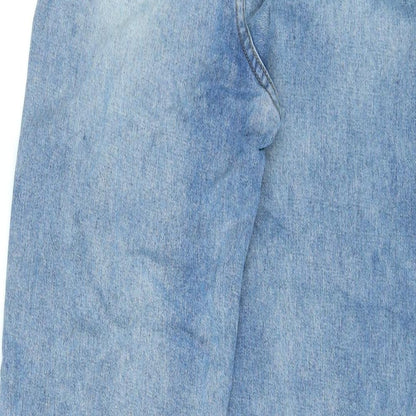 Shinne Womens Blue Cotton Straight Jeans Size M L28 in Regular Tie - Cut Out Detail by Pockets