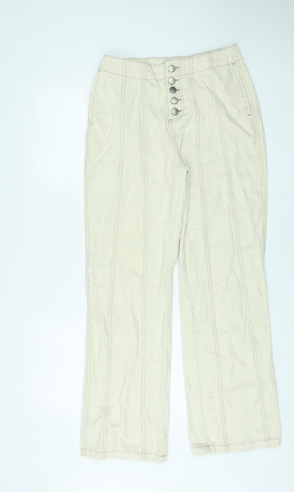 Wishne Womens Ivory Cotton Straight Jeans Size 10 L29 in Regular Button