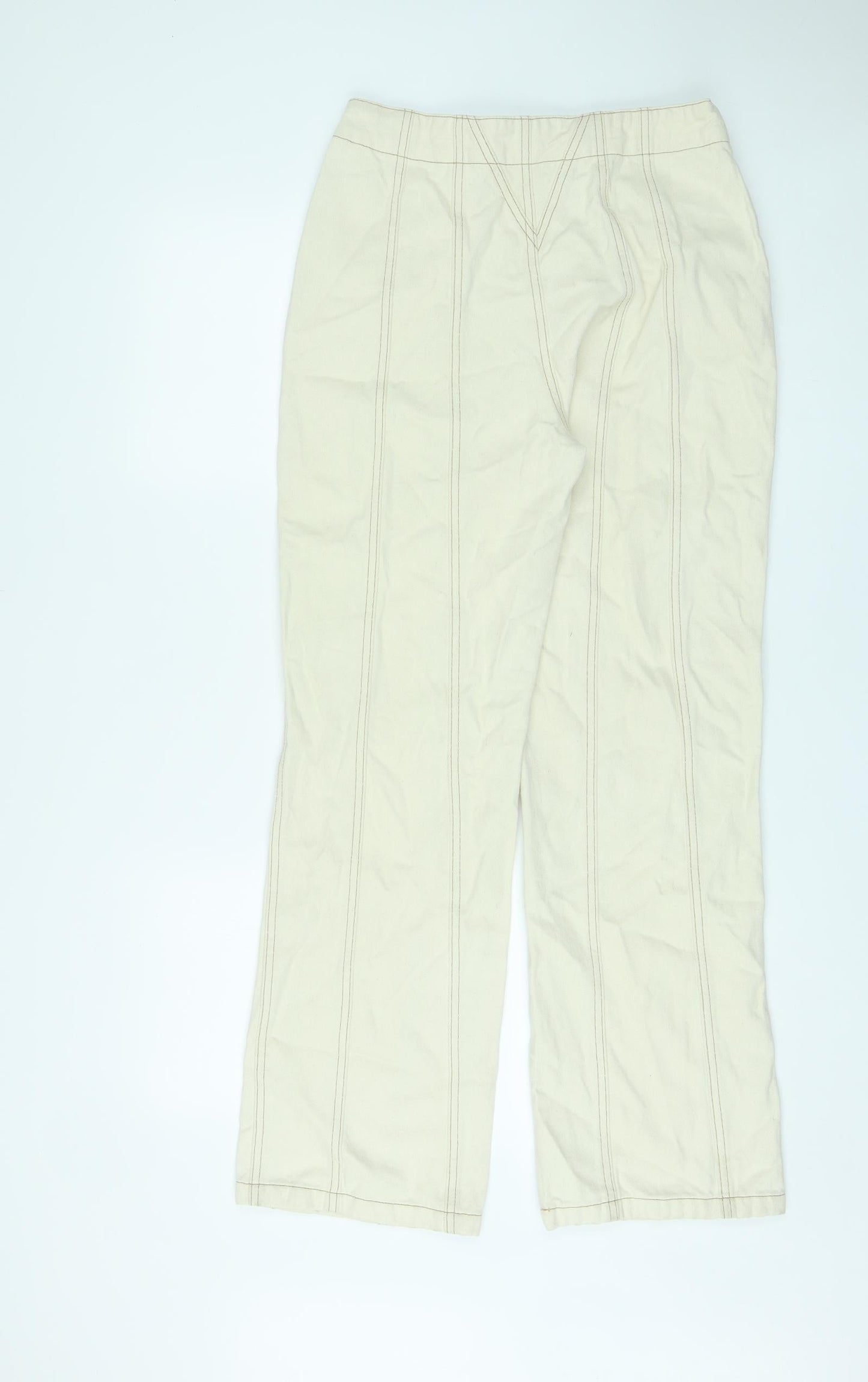 Wishne Womens Ivory Cotton Straight Jeans Size 10 L29 in Regular Button