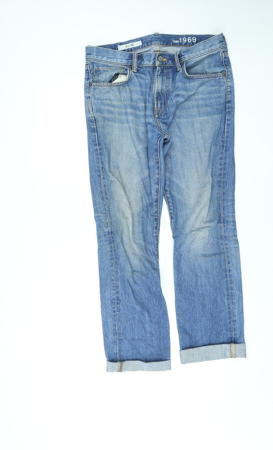 Gap Womens Blue Cotton Tapered Jeans Size 32 in L30 in Regular Zip