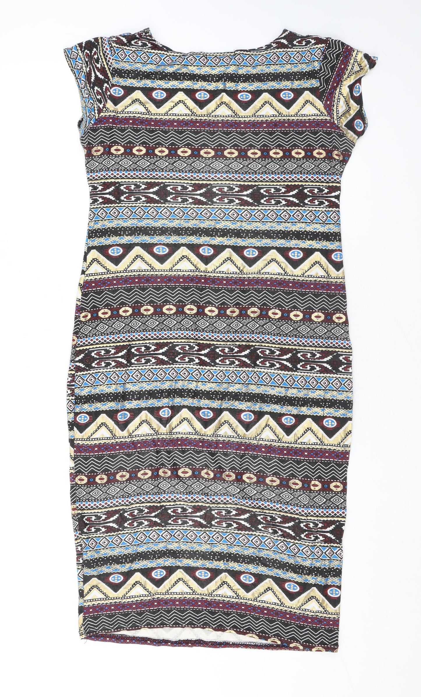 Apricot Womens Multicoloured Geometric Viscose Bodycon Size M Boat Neck Pullover