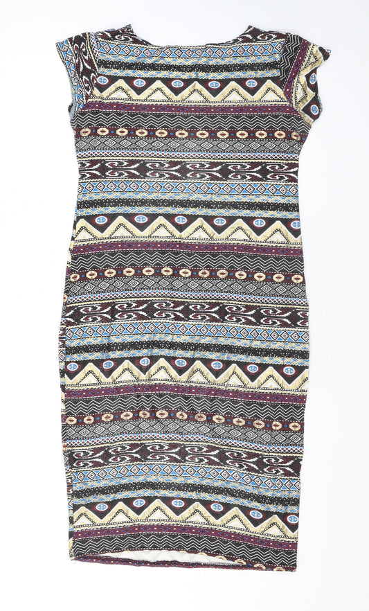 Apricot Womens Multicoloured Geometric Viscose Bodycon Size M Boat Neck Pullover