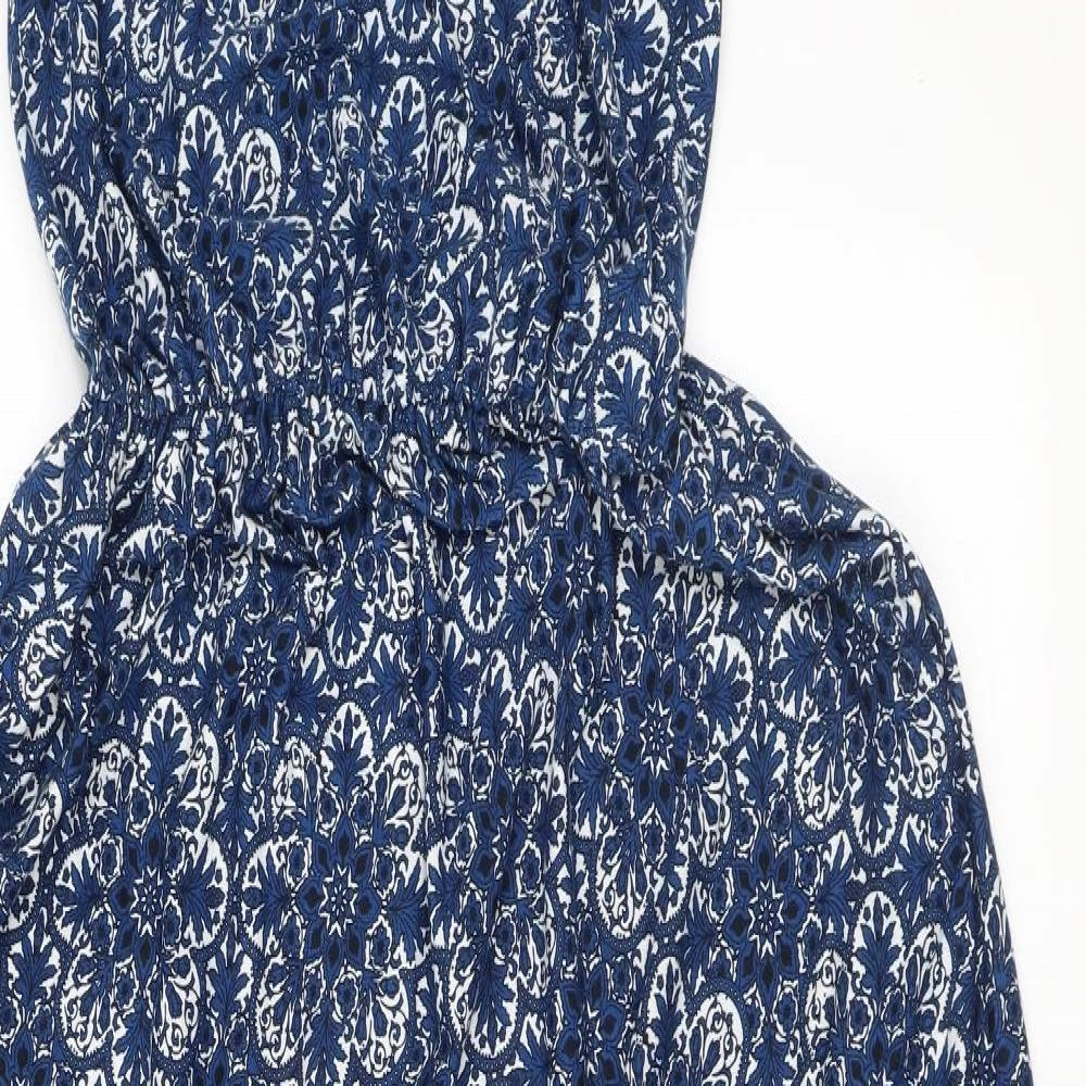 Club L Womens Blue Geometric Viscose Maxi Size 14 Halter Button