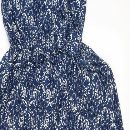 Club L Womens Blue Geometric Viscose Maxi Size 14 Halter Button