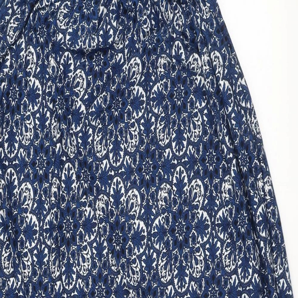 Club L Womens Blue Geometric Viscose Maxi Size 14 Halter Button