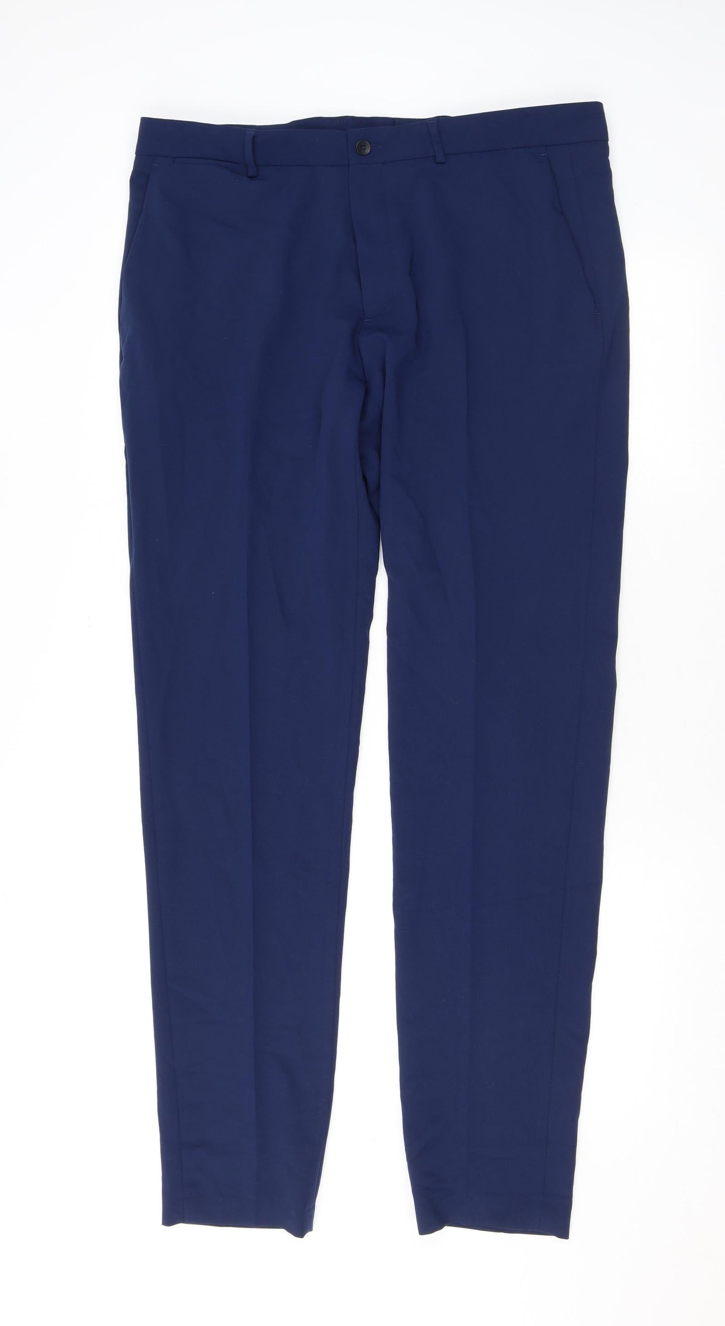 Zara Mens Blue Polyester Dress Pants Trousers Size 44 in L33 in Regular Zip