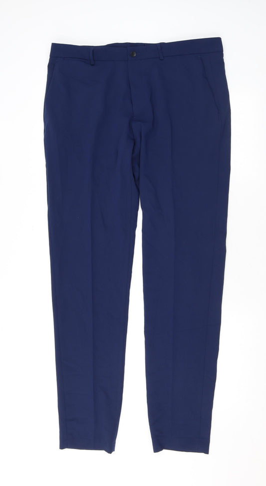 Zara Mens Blue Polyester Dress Pants Trousers Size 44 in L33 in Regular Zip
