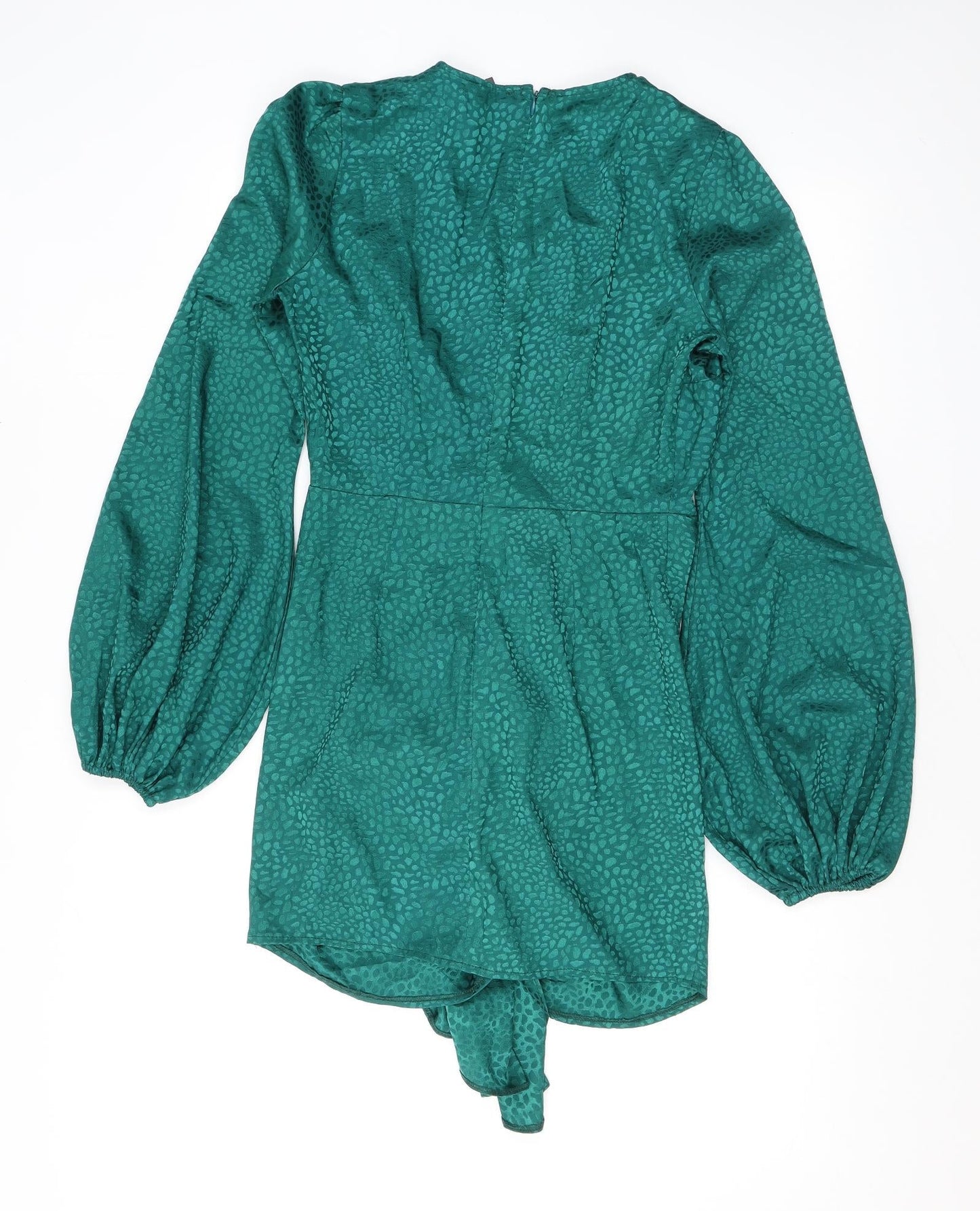 I SAW IT FIRST Womens Green Animal Print Polyester Mini Size 10 V-Neck Zip - Croc print, Balloon sleeves