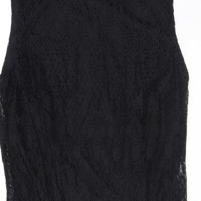 Pinky Womens Black Geometric Cotton Pencil Dress Size S Boat Neck Pullover - Lace
