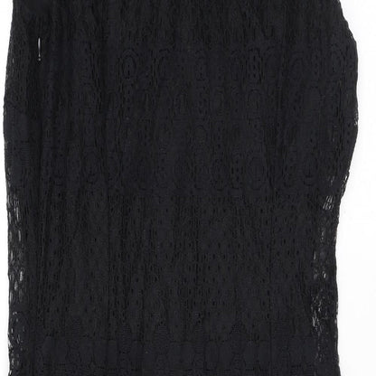 Pinky Womens Black Geometric Cotton Pencil Dress Size S Boat Neck Pullover - Lace