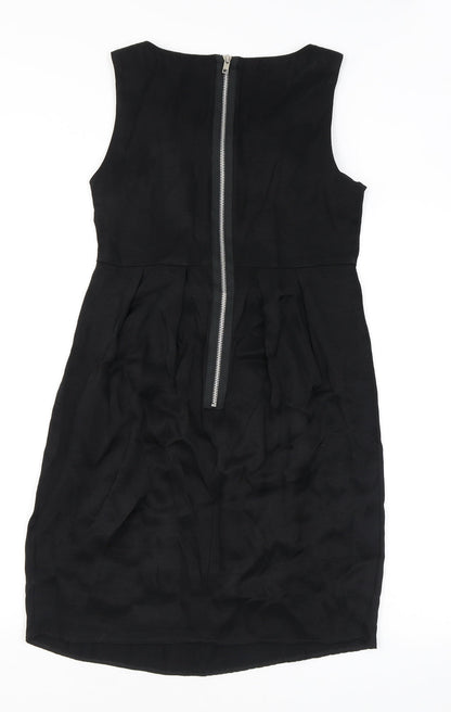 Miss Selfridge Womens Black Viscose Mini Size 10 Round Neck Zip