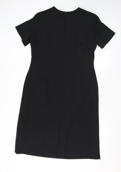 Bonmarché Womens Black Polyester Pencil Dress Size 14 Scoop Neck Zip - Embroidery