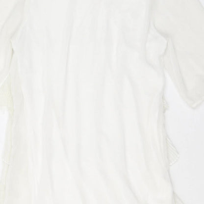 Layla Womens White Polyester A-Line Size S Scoop Neck Pullover - Lace, Ruffles