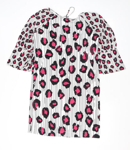 NEXT Womens Pink Animal Print Polyester T-Shirt Dress Size 10 Round Neck Tie