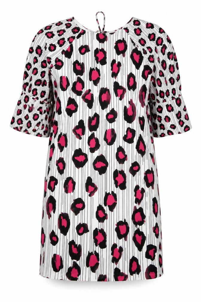 NEXT Womens Pink Animal Print Polyester T-Shirt Dress Size 10 Round Neck Tie