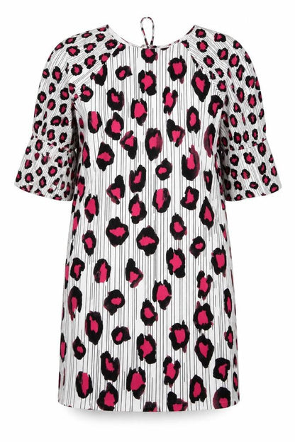 NEXT Womens Pink Animal Print Polyester T-Shirt Dress Size 10 Round Neck Tie