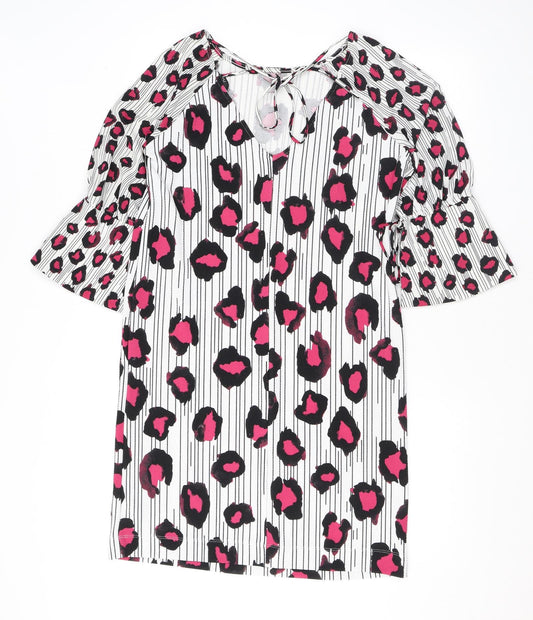 NEXT Womens Pink Animal Print Polyester T-Shirt Dress Size 10 Round Neck Tie