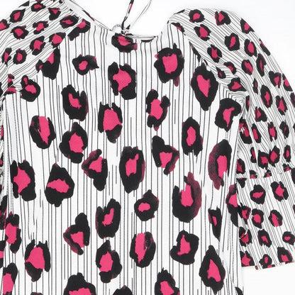 NEXT Womens Pink Animal Print Polyester T-Shirt Dress Size 10 Round Neck Tie