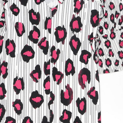 NEXT Womens Pink Animal Print Polyester T-Shirt Dress Size 10 Round Neck Tie