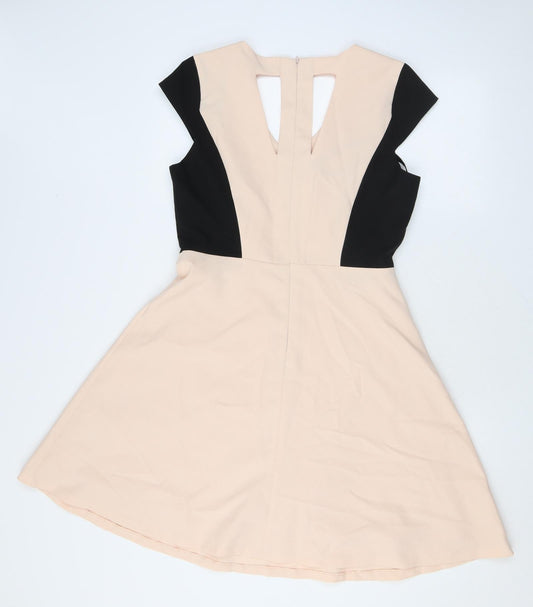 South Womens Pink Colourblock Polyester Fit & Flare Size 12 V-Neck Zip - Cutout
