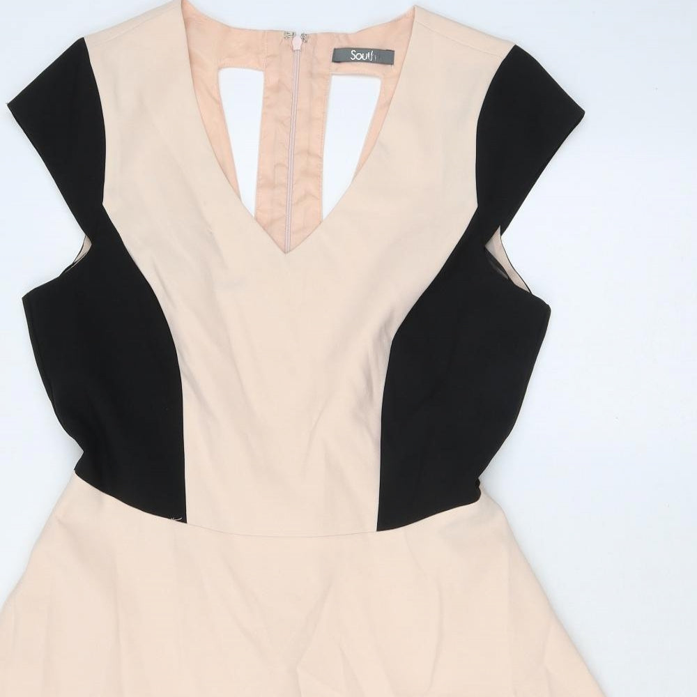 South Womens Pink Colourblock Polyester Fit & Flare Size 12 V-Neck Zip - Cutout