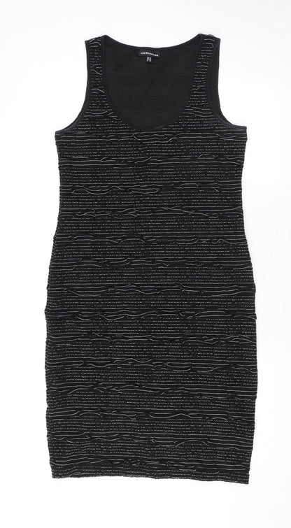 New Look Womens Black Striped Polyester Bodycon Size 12 Scoop Neck Pullover