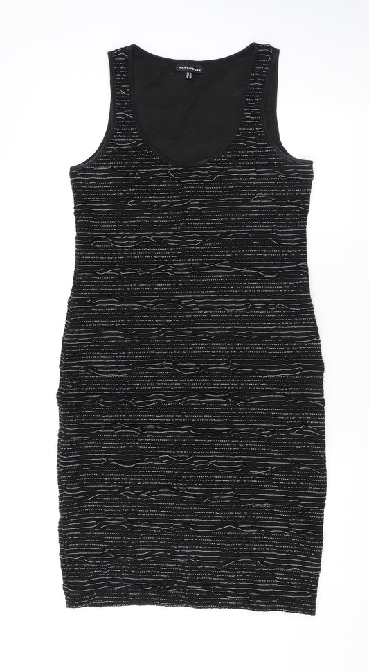 New Look Womens Black Striped Polyester Bodycon Size 12 Scoop Neck Pullover