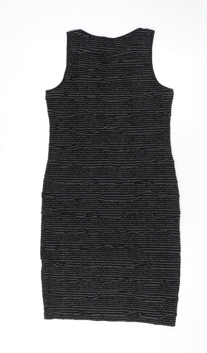 New Look Womens Black Striped Polyester Bodycon Size 12 Scoop Neck Pullover
