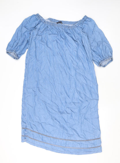 Marks and Spencer Womens Blue Polyester T-Shirt Dress Size 12 Off the Shoulder Pullover