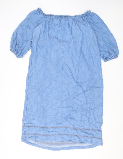 Marks and Spencer Womens Blue Polyester T-Shirt Dress Size 12 Off the Shoulder Pullover