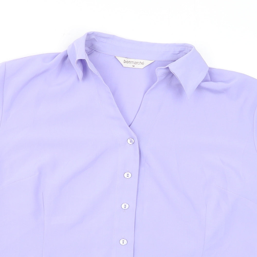 Bonmarché Womens Purple Polyester Basic Button-Up Size 14 Collared