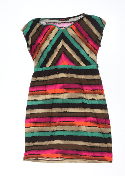 109F Womens Multicoloured Striped Polyester A-Line Size L V-Neck Pullover