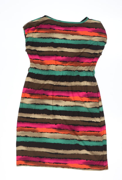 109F Womens Multicoloured Striped Polyester A-Line Size L V-Neck Pullover