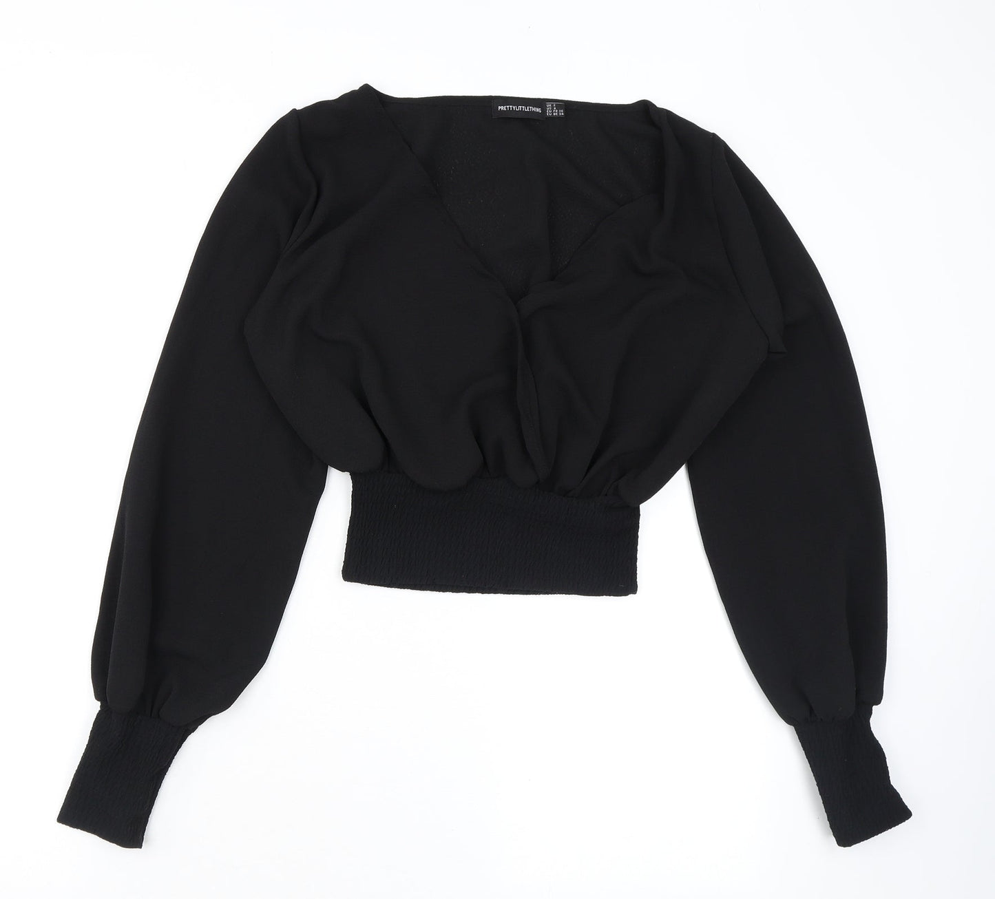Womens UK Size 8 PRETTYLITTLETHING Black Cropped Blouse