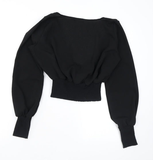 Womens UK Size 8 PRETTYLITTLETHING Black Cropped Blouse