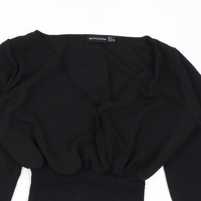 Womens UK Size 8 PRETTYLITTLETHING Black Cropped Blouse