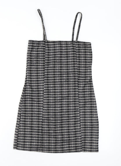 Topshop Womens Brown Check Polyester Bodycon Size 8 Square Neck Zip