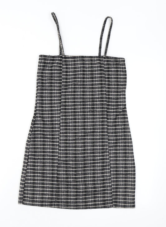 Topshop Womens Brown Check Polyester Bodycon Size 8 Square Neck Zip